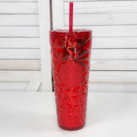Starbucks Diamond Prism Crystal Acrylic Tumbler Cup Red 24oz Venti - Picture 9 of 9